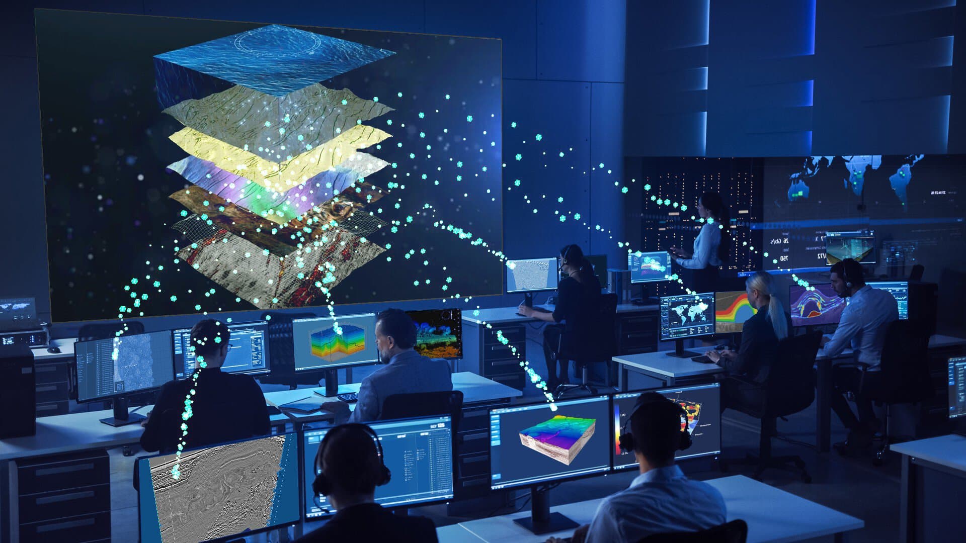 Images of VirGeo for a social media campaign. This show the combination of real people mixed with the Geo-data of VirGeo being accessed, visualised or shared.